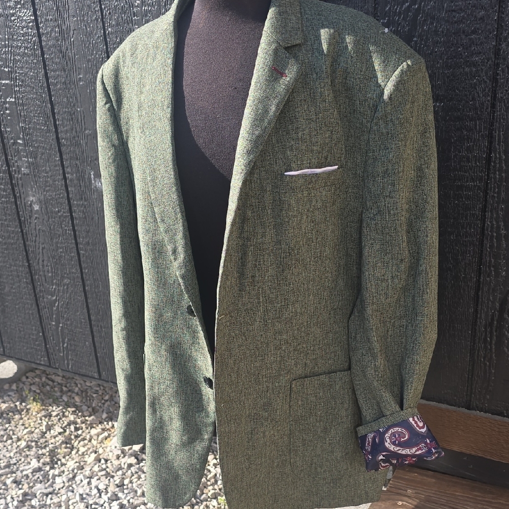 Green Men’s Sport Coat Blazer - Tailored Tweed Style